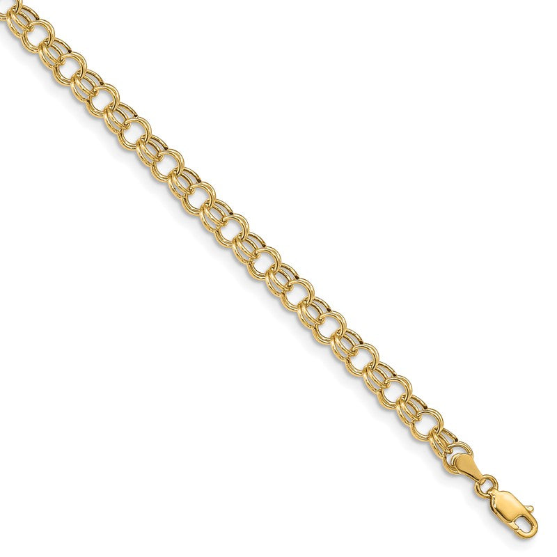 14k 6mm Hollow Double Link 7 inch Charm Bracelet DO541