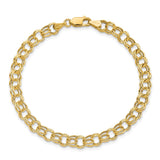 14k 6mm Hollow Double Link 7 inch Charm Bracelet DO541