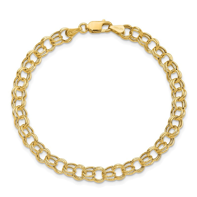 14k 6mm Hollow Double Link 7 inch Charm Bracelet DO541