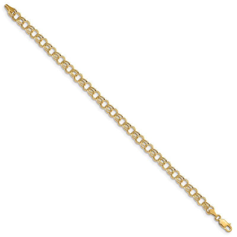14k 6mm Hollow Double Link 7 inch Charm Bracelet DO541