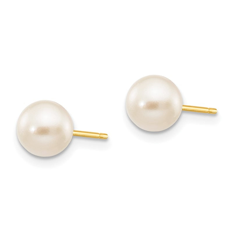14k 6-7mm White Round Akoya Saltwater Cultured Pearl Stud Post Earrings XF300E