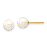 14k 6-7mm White Round Akoya Saltwater Cultured Pearl Stud Post Earrings XF300E