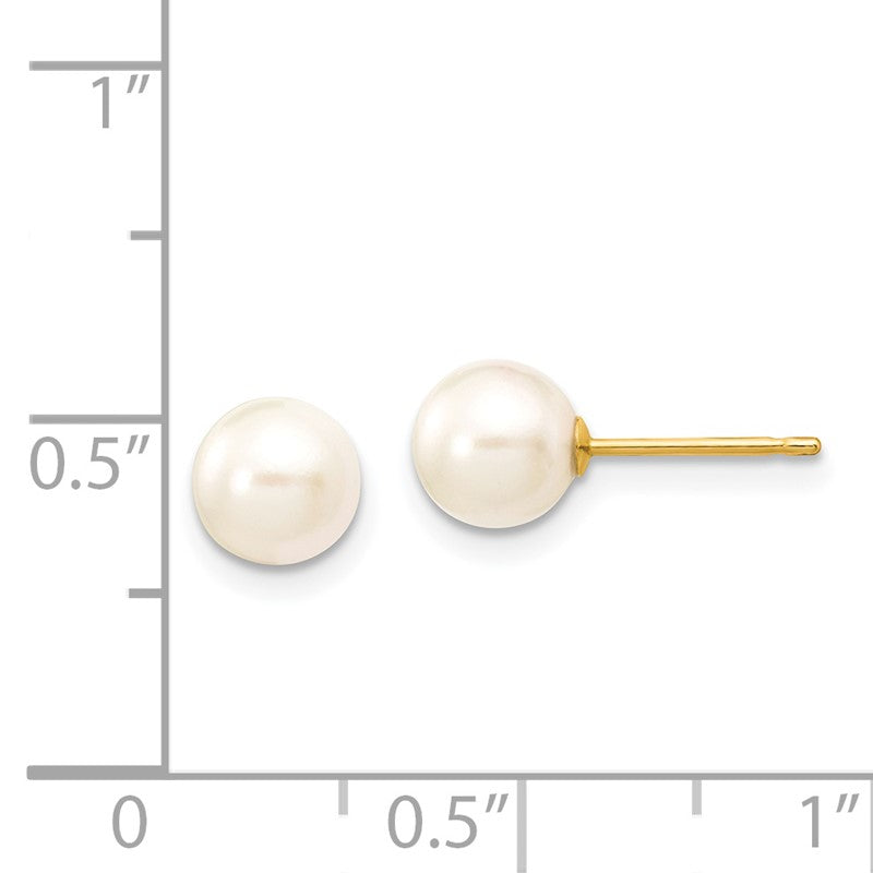 14k 6-7mm White Round Akoya Saltwater Cultured Pearl Stud Post Earrings XF300E