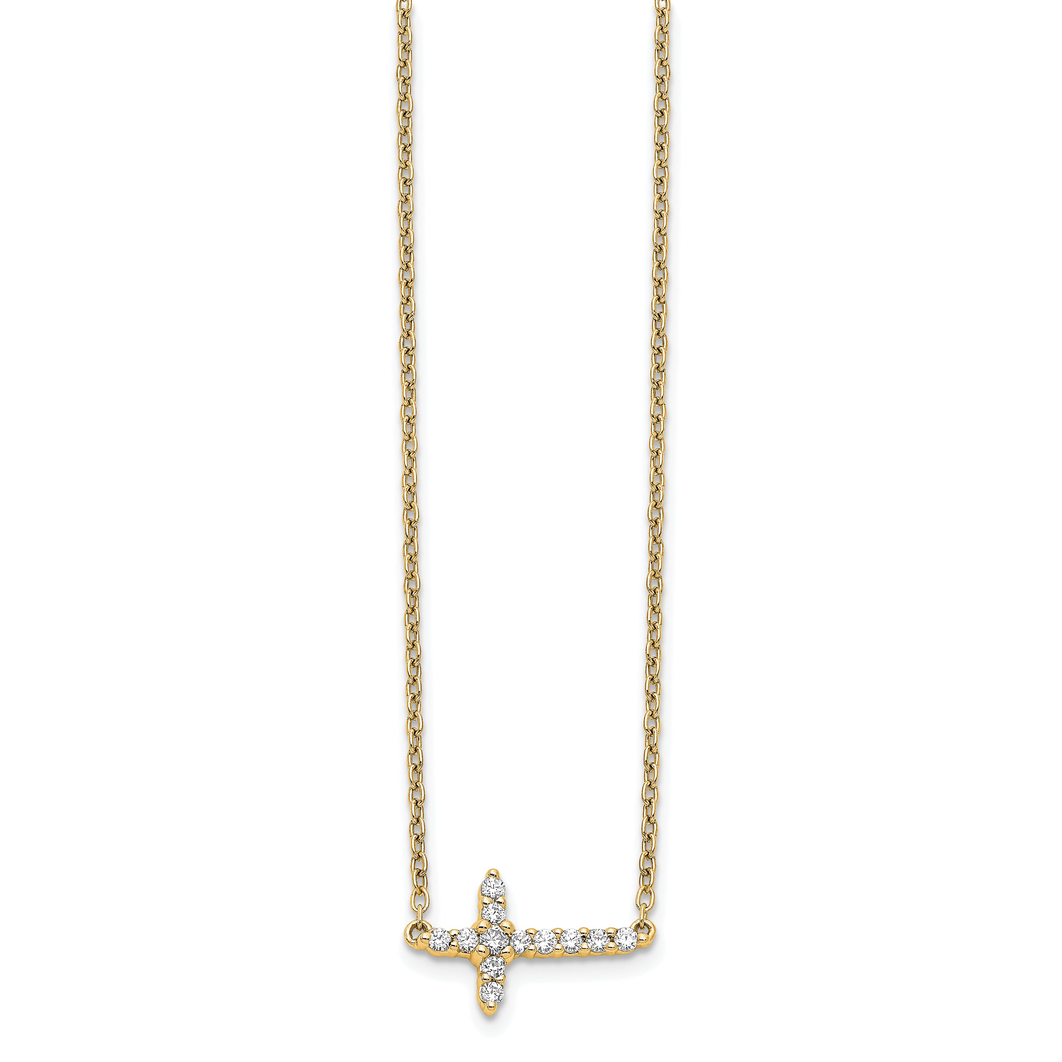14k White Gold 1/10 carat Diamond Sideways Cross 18 inch Necklace PM4692
