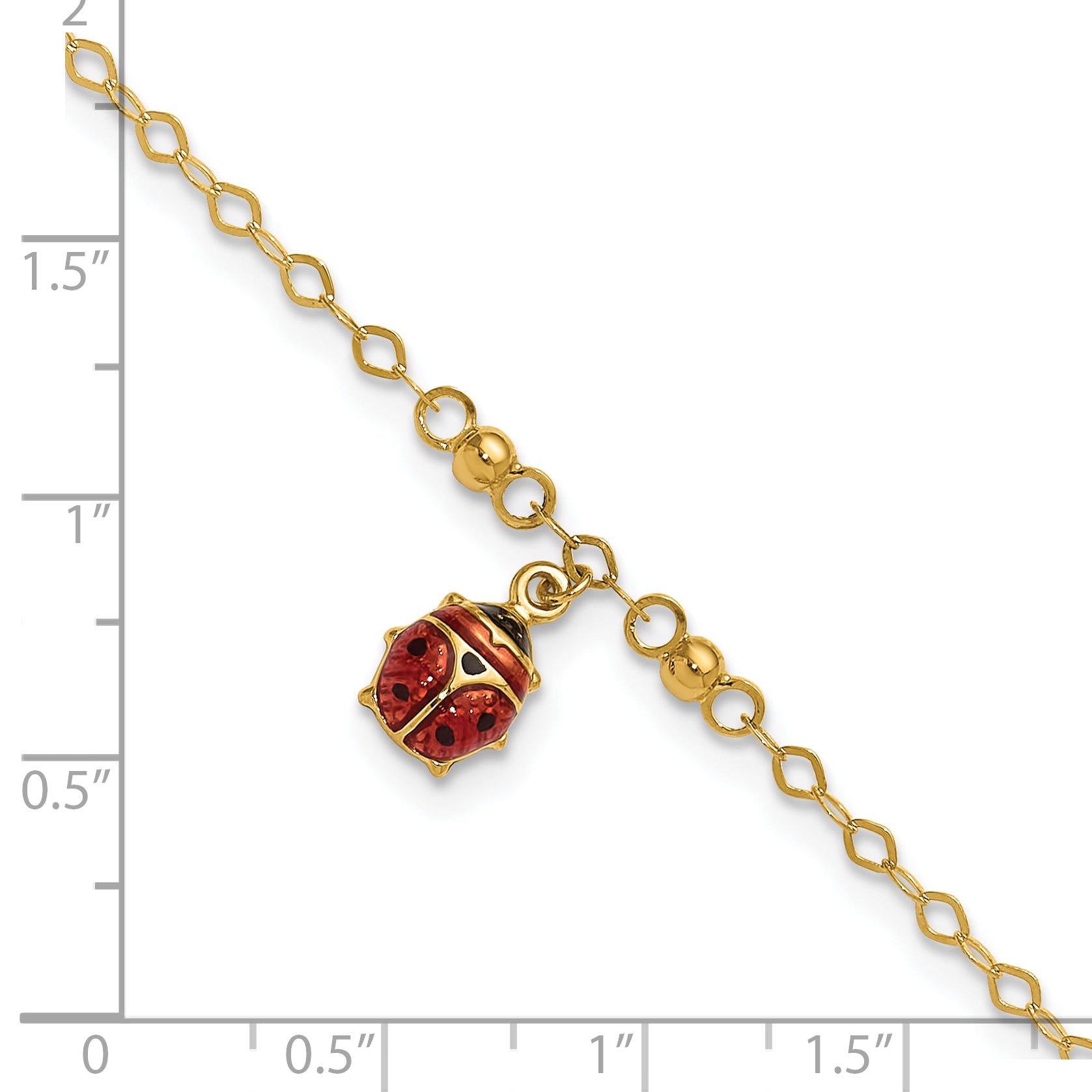 14K Red and Black Enameled Ladybug 9 inch Plus 1 inch Extender - Total 10 inch Anklet ANK197