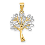 14K and White Rhodium Diamond-cut Tree Pendant K5275