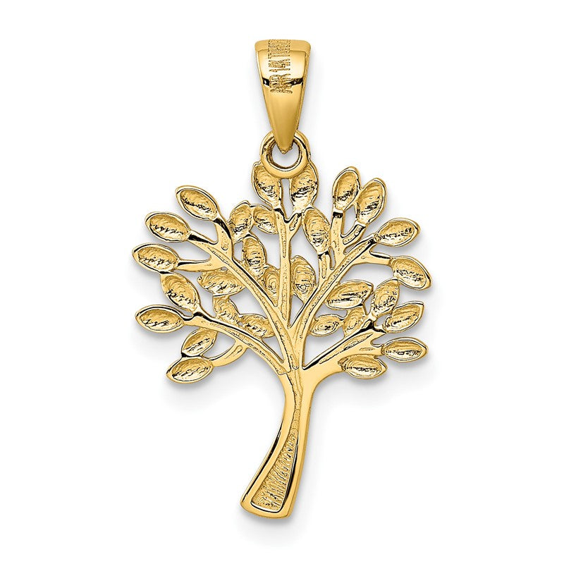 14K and White Rhodium Diamond-cut Tree Pendant K5275
