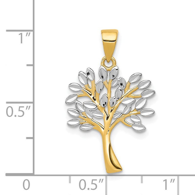 14K and White Rhodium Diamond-cut Tree Pendant K5275