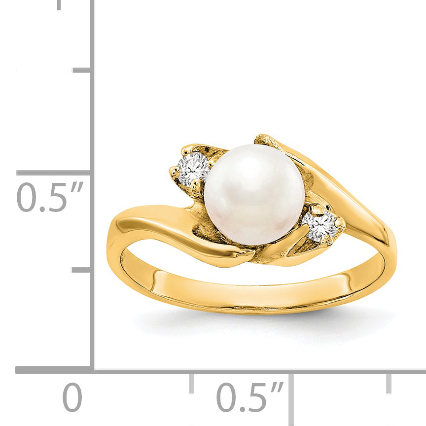 14k 6mm White Freshwater Cultured Pearl and 1/15 carat A Diamond Ring Y1932PL/A