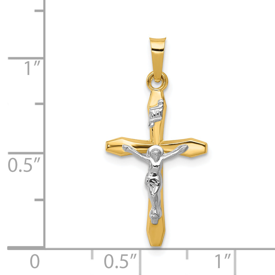14k Two-tone Polished INRI Crucifix Pendant XR1627