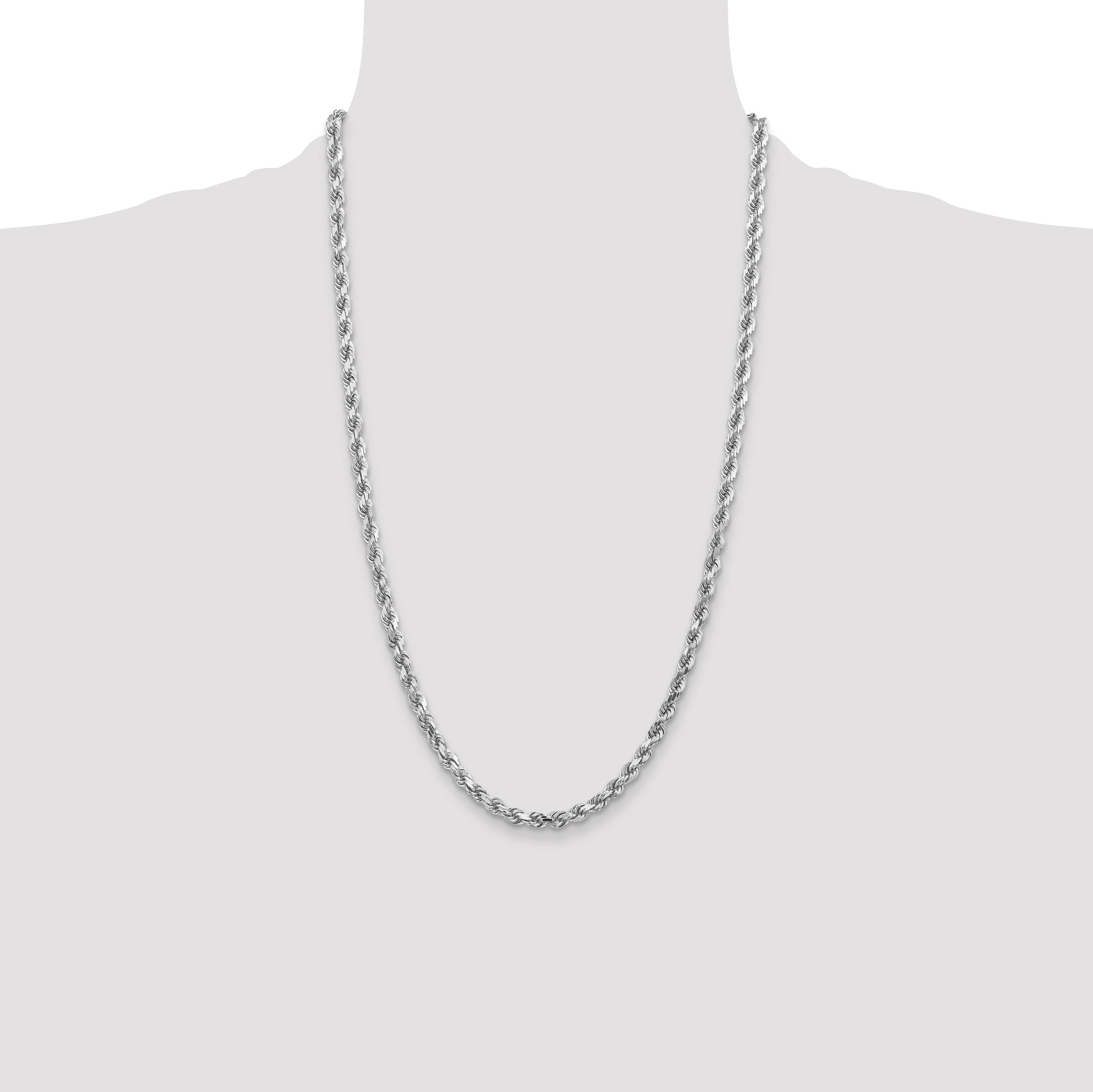 14K White Gold 26 inch 4.5mm Diamond-cut Rope with Lobster Clasp Chain 035W