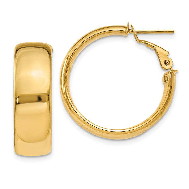 14k 8x24mm Polished Flat Tube Omega Back Hoop Earrings PRE735