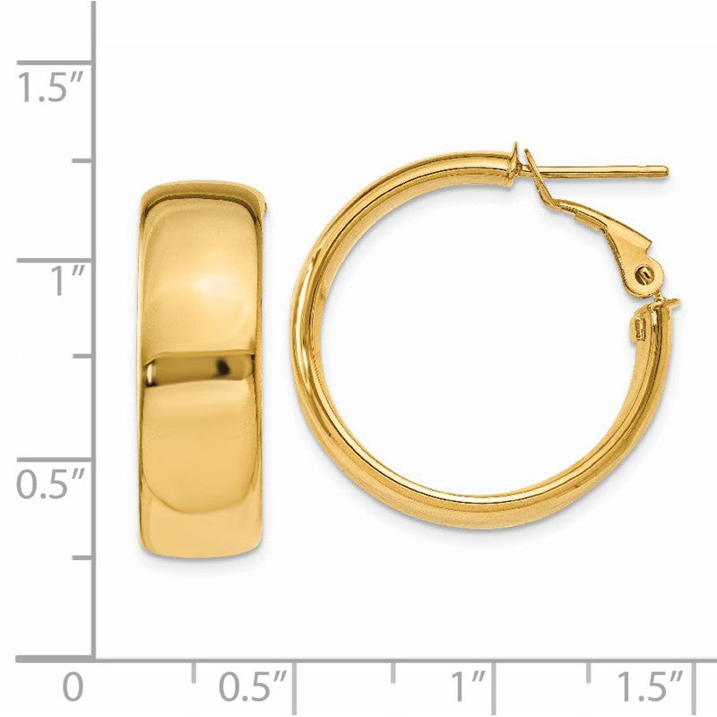 14k 8x24mm Polished Flat Tube Omega Back Hoop Earrings PRE735