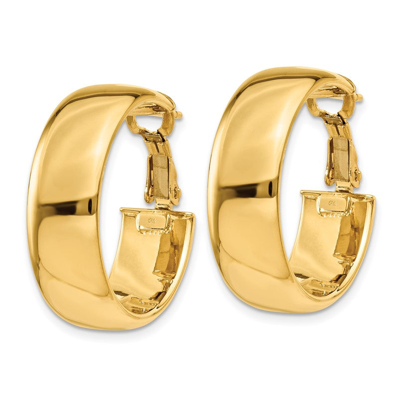 14k 8x24mm Polished Flat Tube Omega Back Hoop Earrings PRE735