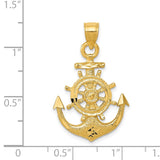 14k Satin Diamond-cut Anchor and Ships Wheel Pendant K6092