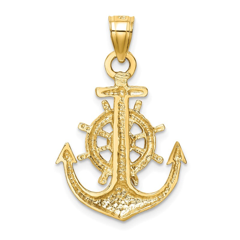 14k Satin Diamond-cut Anchor and Ships Wheel Pendant K6092