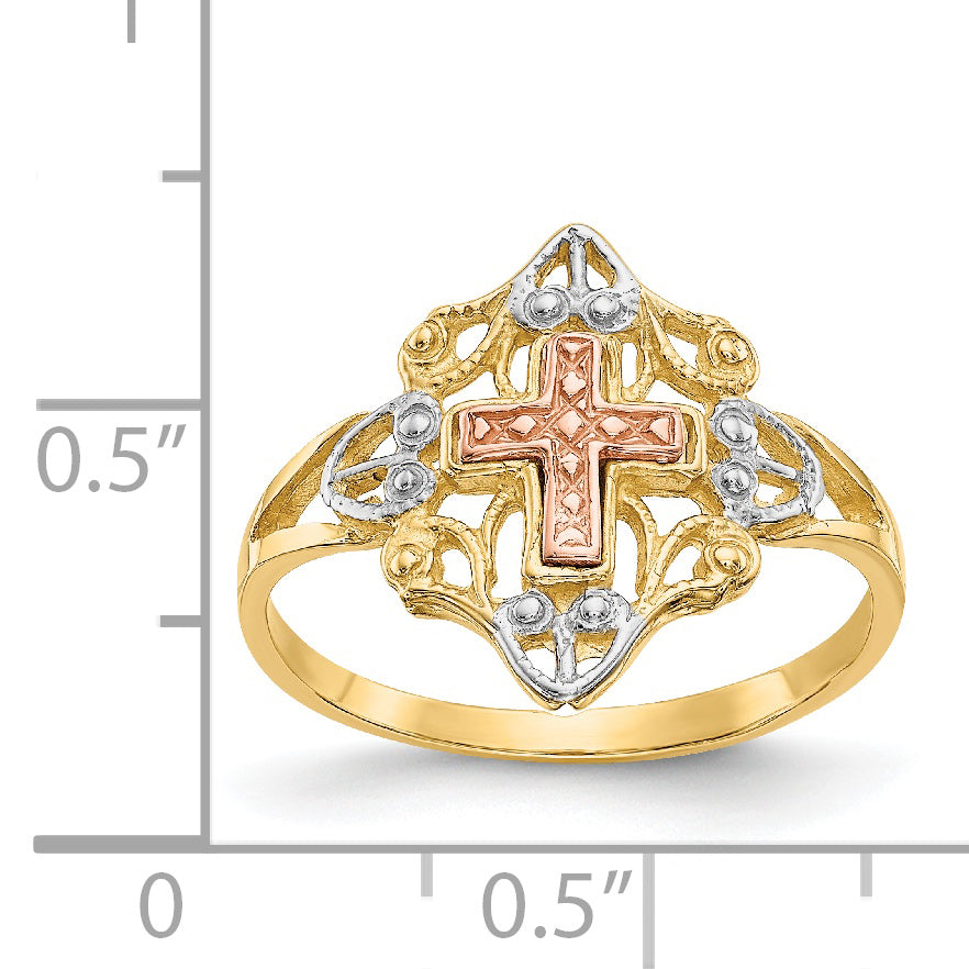 14K Two-tone with White Rhodium Cross Ring K3944