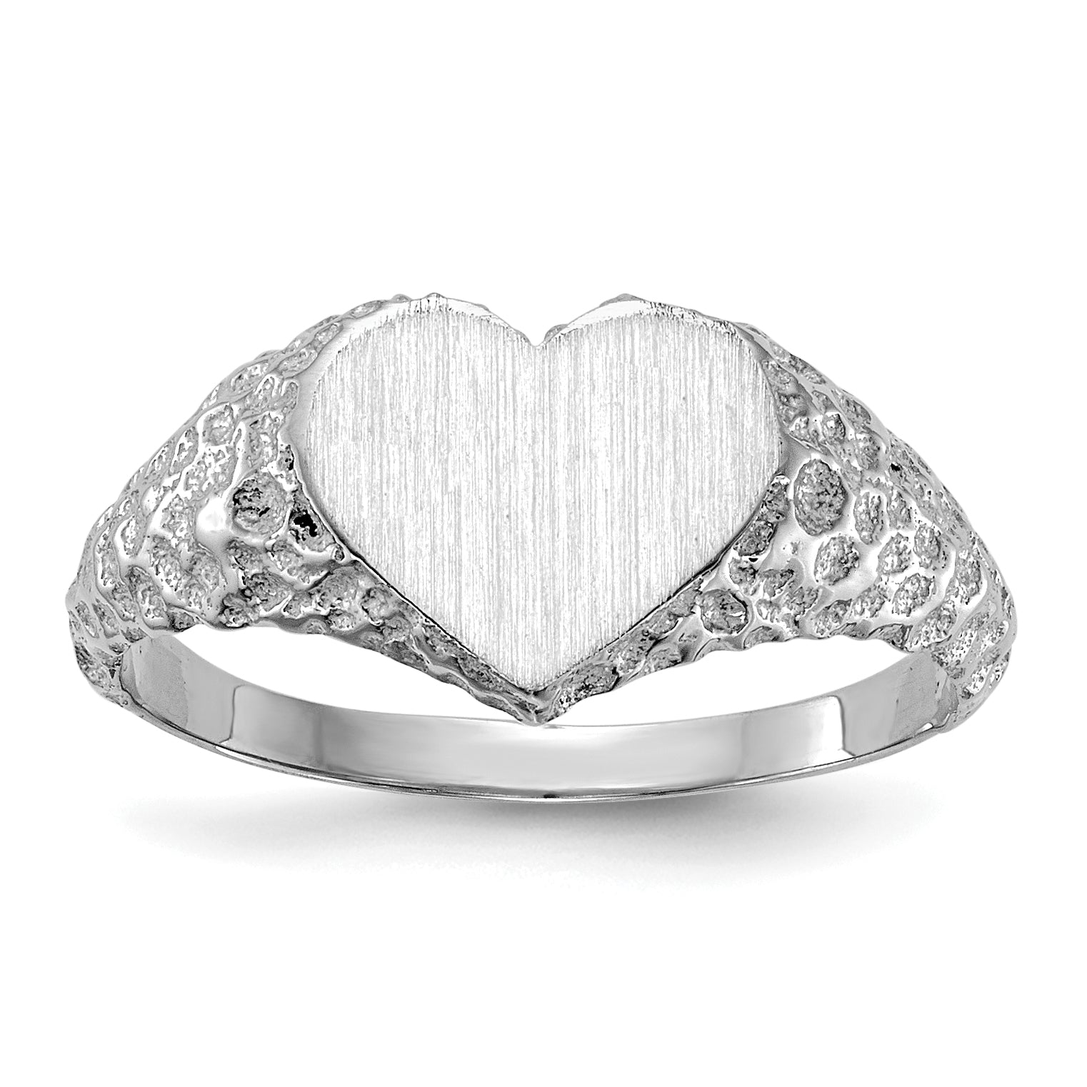 14k White Gold 8.0x9.0mm Open Back Heart Signet Ring RS594