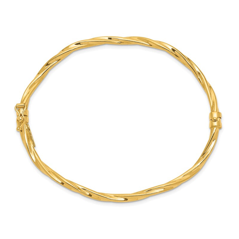 14k Polished Twisted 3.00mm Hinged Oval Bangle Bracelet DB622