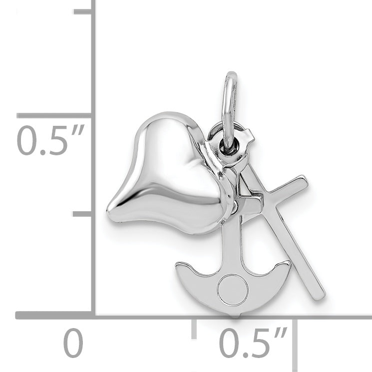 14K White Gold 3D Moveable Heart/Cross/Anchor Pendant K5162