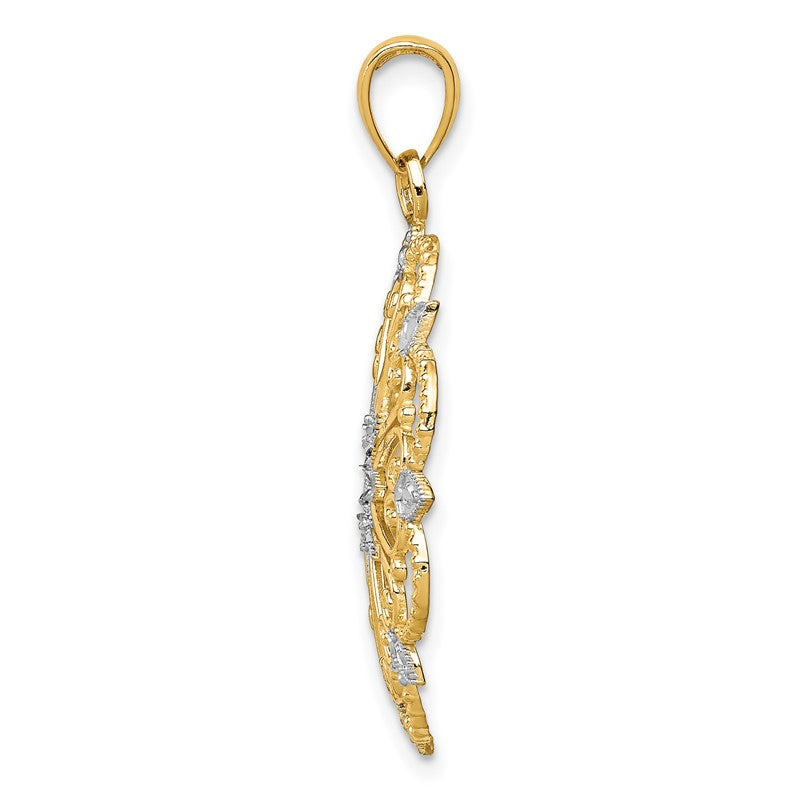 14K and White Rhodium Starburst Pendant K4294