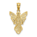 14K and White Rhodium Polished and Textured Angel Pendant K5696