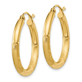 14k 3x25mm Satin Diamond-cut Round Tube Hoop Earrings TC289