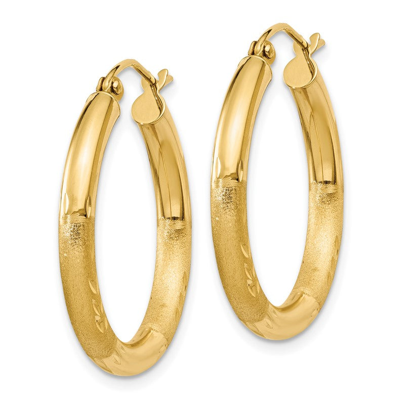14k 3x25mm Satin Diamond-cut Round Tube Hoop Earrings TC289