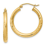 14k 3x25mm Satin Diamond-cut Round Tube Hoop Earrings TC289