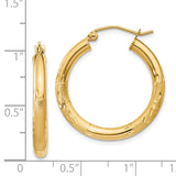 14k 3x25mm Satin Diamond-cut Round Tube Hoop Earrings TC289