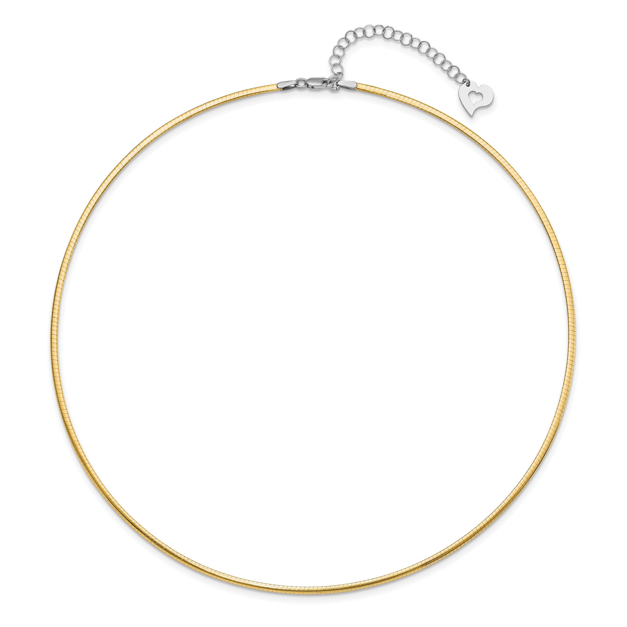 14k Two-tone 2mm Reversible White and Yellow 18 inch Omega Necklace Plus 2 inch Heart Chain Extender ROML2