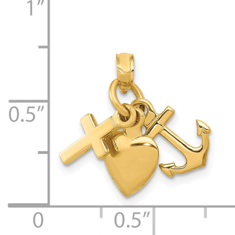 14K 3-D Faith, Hope and Charity Charm D988