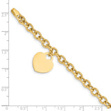 14K Engravable 18x15mm Solid Dangle Heart Charm and Hollow Chain 7.25 inch Bracelet SF1510