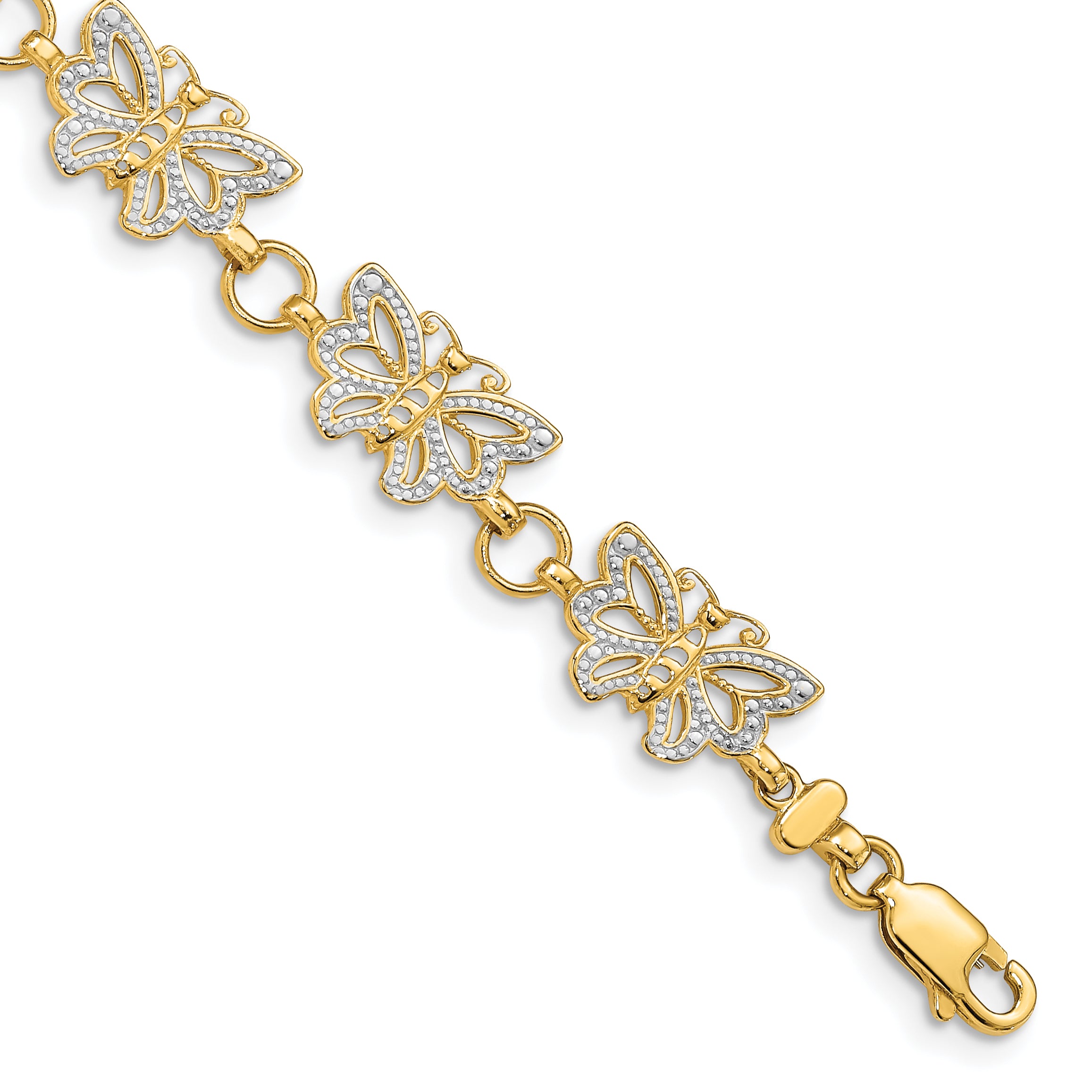 14k with White Rhodium Butterfly 7 inch Bracelet FB1049
