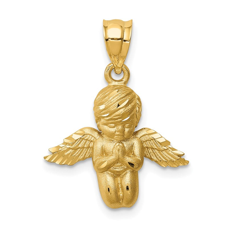 14K Brushed and Diamond-cut Praying Angel Pendant D4751