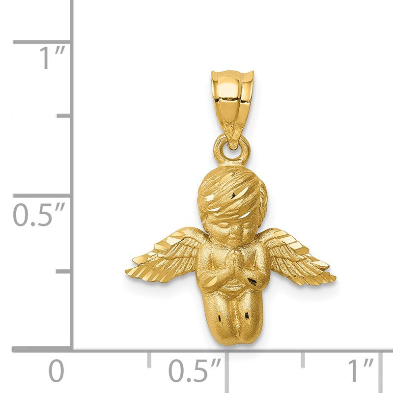 14K Brushed and Diamond-cut Praying Angel Pendant D4751