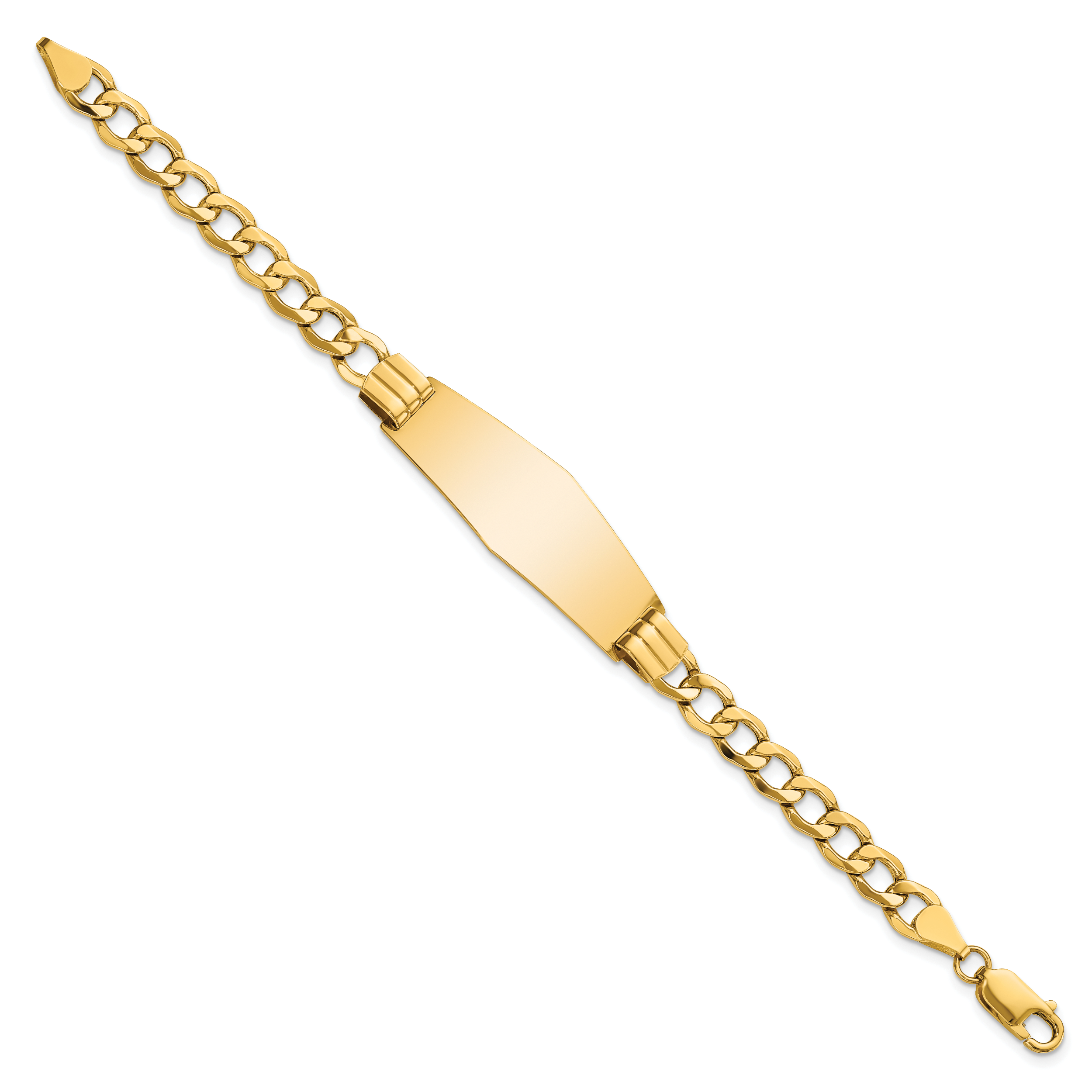 14k Polished Semi-Solid Chain/Solid Plate Curb Link Soft Diamond Shape 39x14mm Plate 7 inch ID Bracelet DCID111C