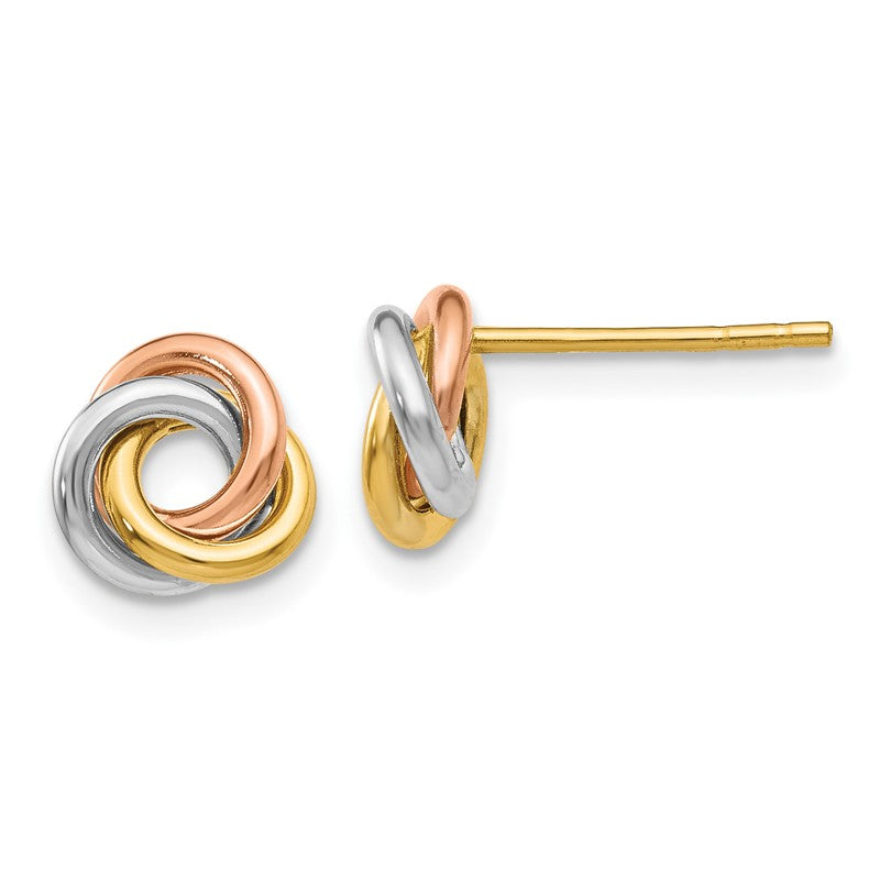 14k Tri-color 8mm Twisted Love Knot Post Earrings Z1239