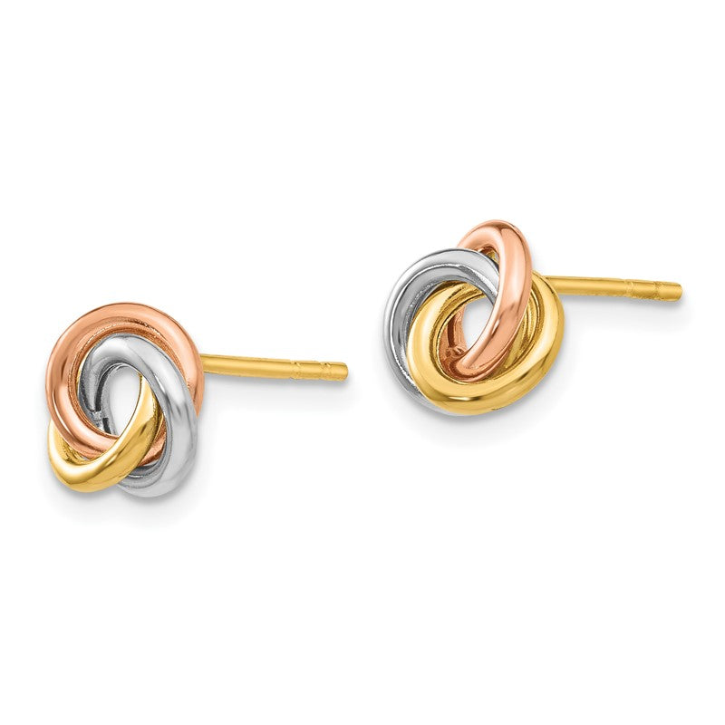 14k Tri-color 8mm Twisted Love Knot Post Earrings Z1239