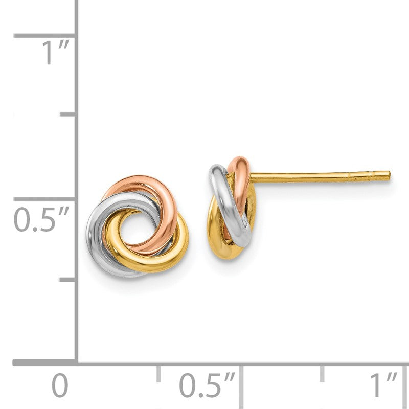 14k Tri-color 8mm Twisted Love Knot Post Earrings Z1239