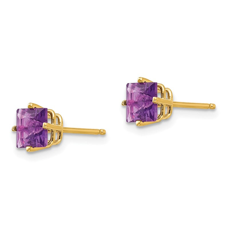 14k 5mm Princess-cut Amethyst Post Earrings XE61AM