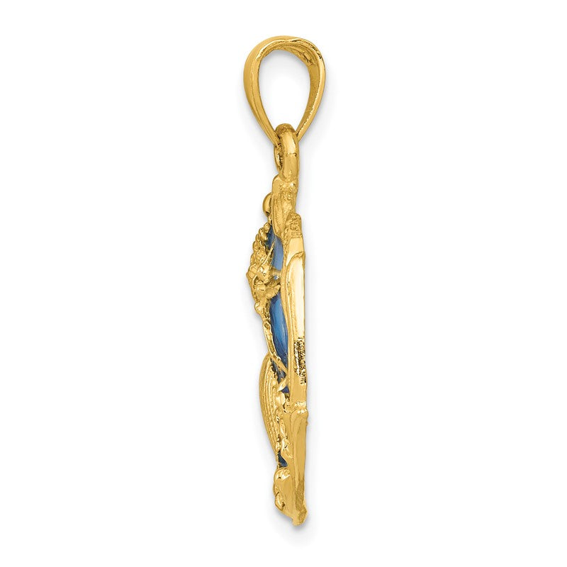 14K Blue Enameled Shell Cluster Pendant K4166