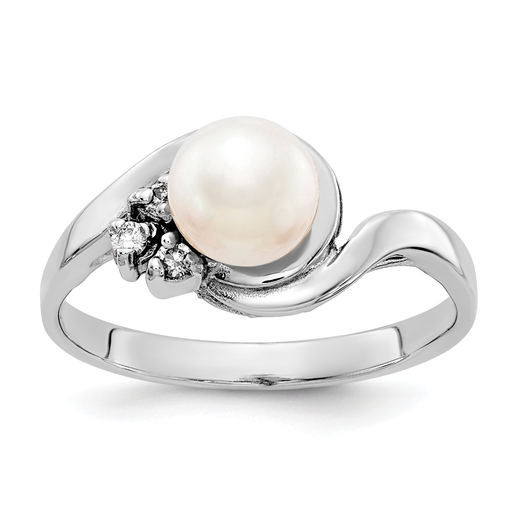 14k White Gold 6mm White Freshwater Cultured Pearl and 1/20 carat A Diamond Ring Y4316PL/A