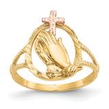 14K Two-tone Diamond Cut Praying Hands with Cross Ring K3965