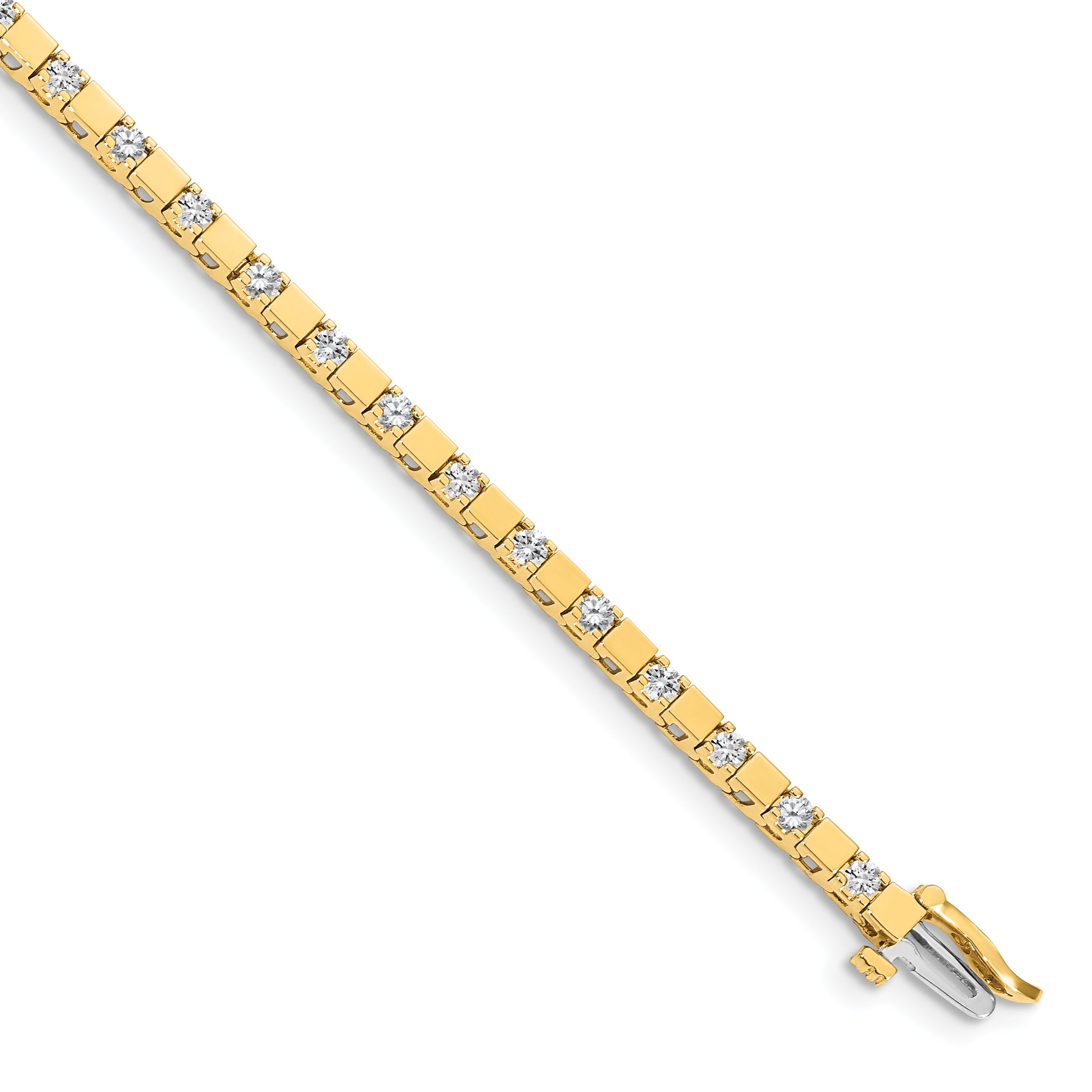 14k Complete 1.1 carat Round A Diamond Square Link 7 inch Tennis Bracelet X742A
