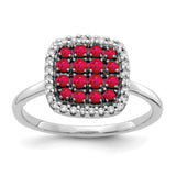 14k White Gold and Black Rhodium 1/6 carat Diamond and Ruby Square Cluster Ring RM5746