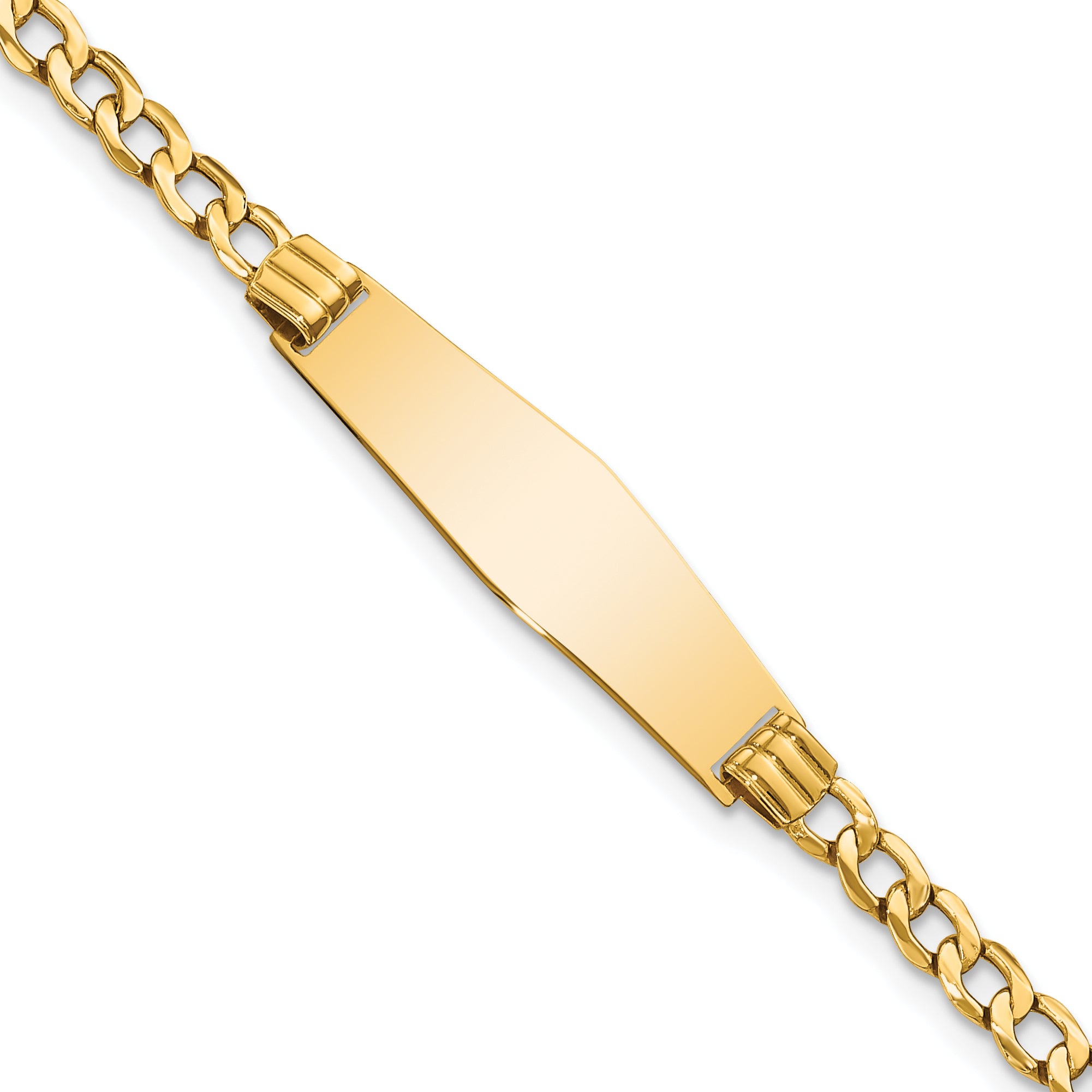 14k Polished Semi-Solid Chain/Solid Plate Cuban Link Soft Diamond Shape 25.5x7.5mm Plate 7 inch ID Bracelet DCID106C