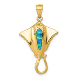 14k Polished Lab Created Blue Opal Stingray Pendant K6043
