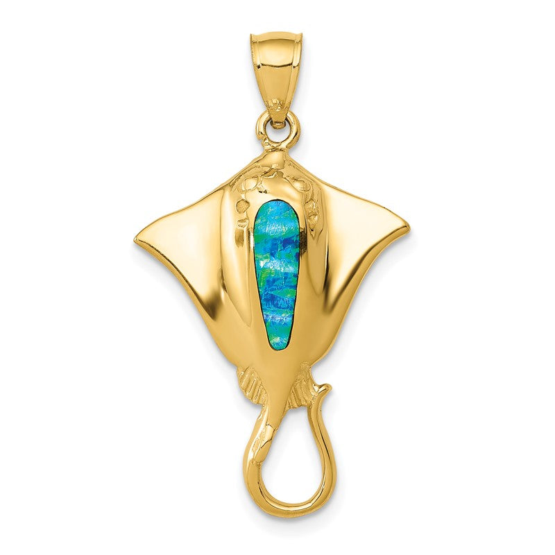 14k Polished Lab Created Blue Opal Stingray Pendant K6043