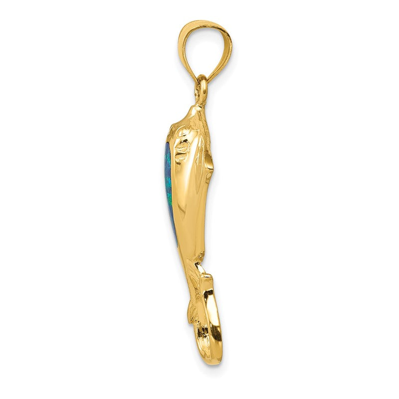 14k Polished Lab Created Blue Opal Stingray Pendant K6043